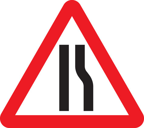 Road narrows on right (left if symbol reversed)