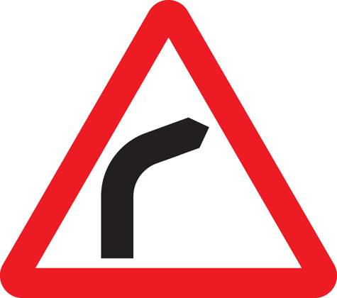 Bend to right (or left if symbol reversed)