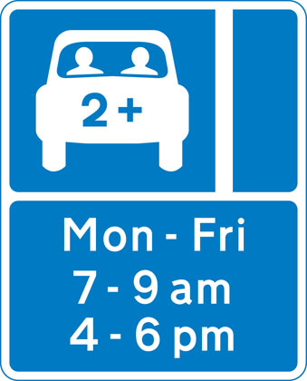 Lane designated for use by high occupancy vehicles (HOV) - see rule 142
