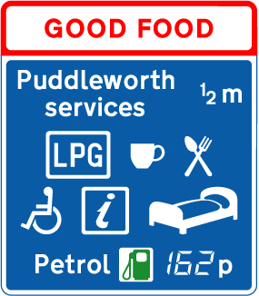 Motorway service area sign showing the operator's name