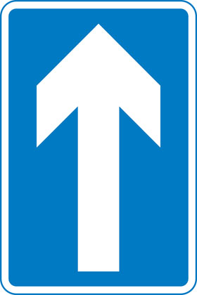 One-way traffic (note: compare circular 'Ahead only' sign)