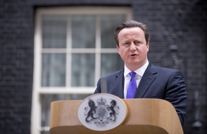 Prime Minister David Cameron speaking outside 10 Downing Street