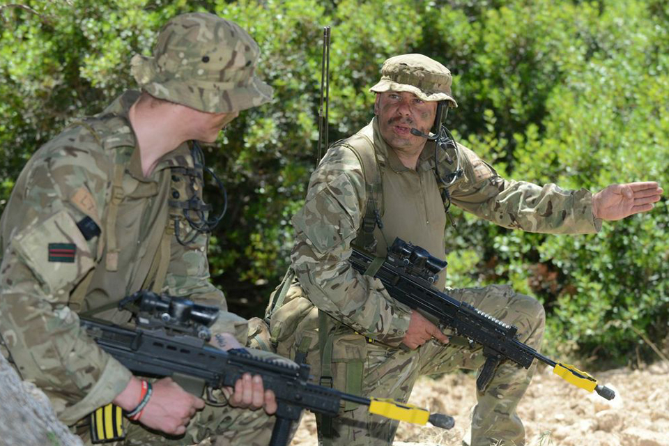 Riflemen on patrol during Exercise Lion Star 3 in Cyprus