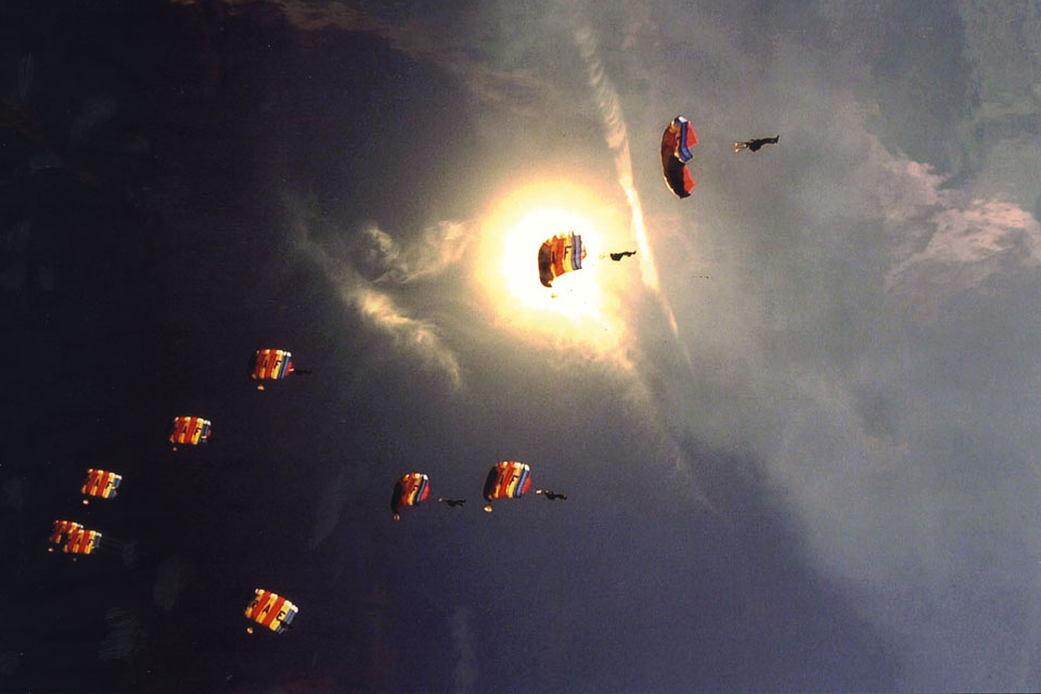 RAF Falcons parachute display team in action