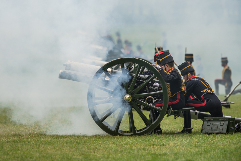 The King's Troop Royal Horse Artillery fire a 41-gun royal salute