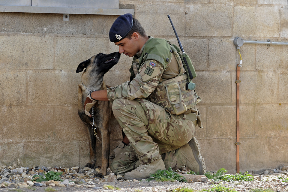 Private Danny Greenhalgh with military working dog Amy