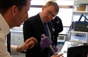 Robert Goodwill MP visiting a drug testing laboratory.