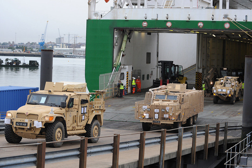 British military vehicles arrive back in the UK