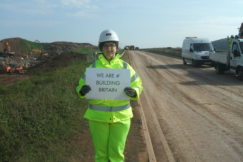 Emma Hatherley, health and safety coordinator, 
with Highways Agency contractor, Laing O’Rourke, at the West Leake Earthworks 
on the A453 widening scheme in Nottinghamshire. Work got underway in January 
2013, and it is due to be completed in summer 2015.