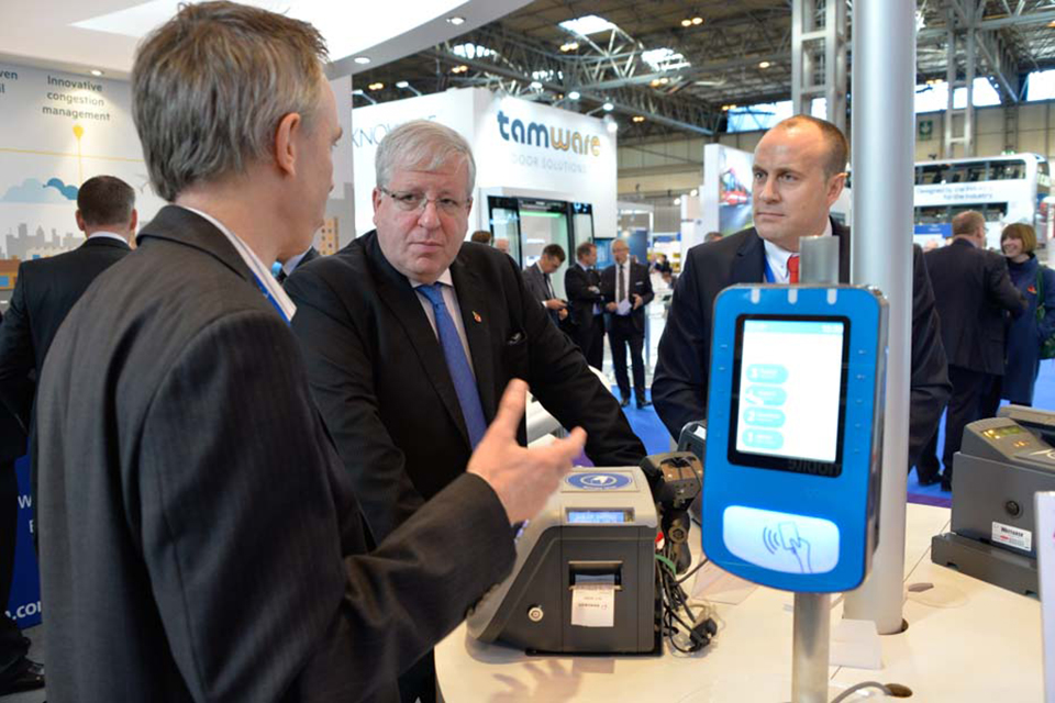 Patrick McLoughlin attending the Euro Bus Expo 2014 at the NEC in Birmingham.