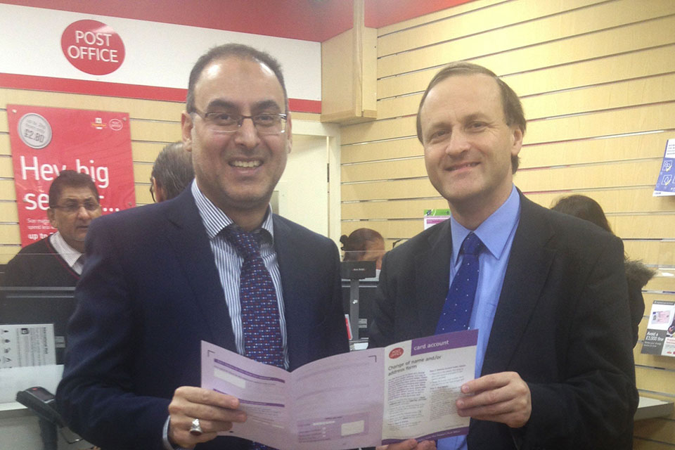 Steve Webb Minister of State for Pensions and Mohmud Ladak, SubPostmaster