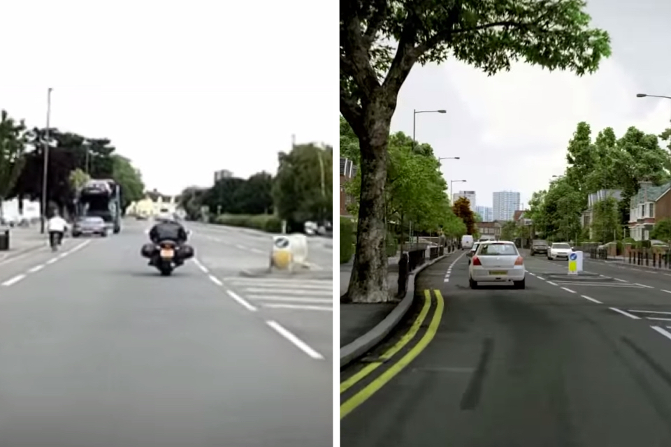 An old-style video clip (left) and an updated CGI clip (right)
