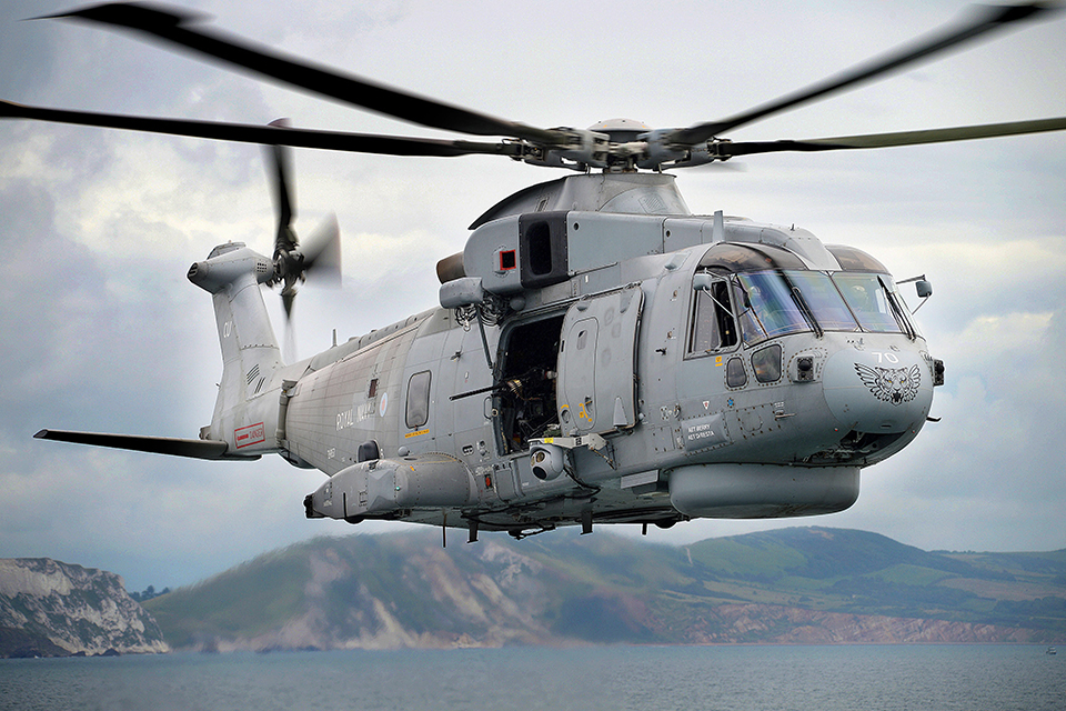 A Royal Navy Merlin helicopter 