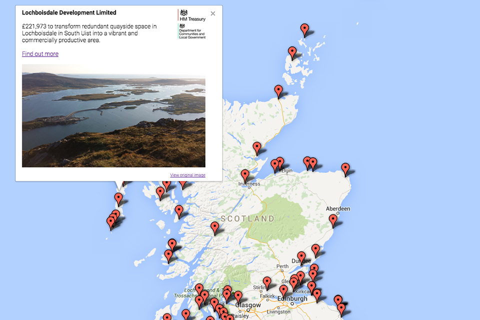 Screenshot of Coastal Communities fund interactive map
