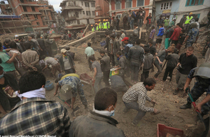 People working to clear rubble after the earthquake in Kathmandu, Nepal. Picture: Laxmi Prasad Ngakhusi / UNDP Nepal