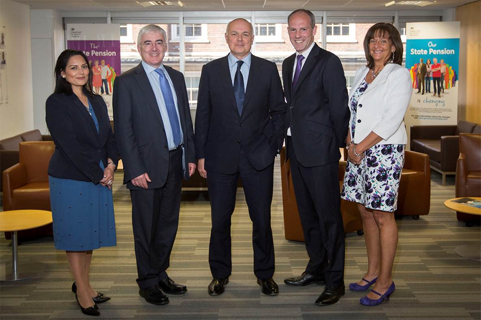 Left to right: Priti Patel, Lord Freud, Iain Duncan Smith, Justin Tomlinson and Dr Ros Altmann