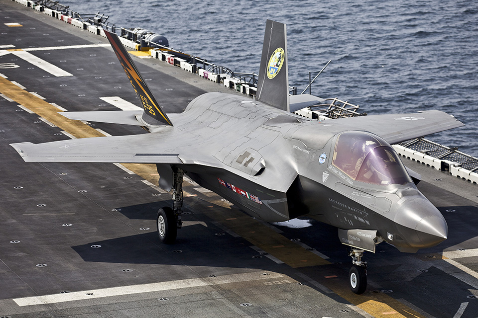United States Marine Corps USS Wasp carrying out operational tests for F35B fighter jets