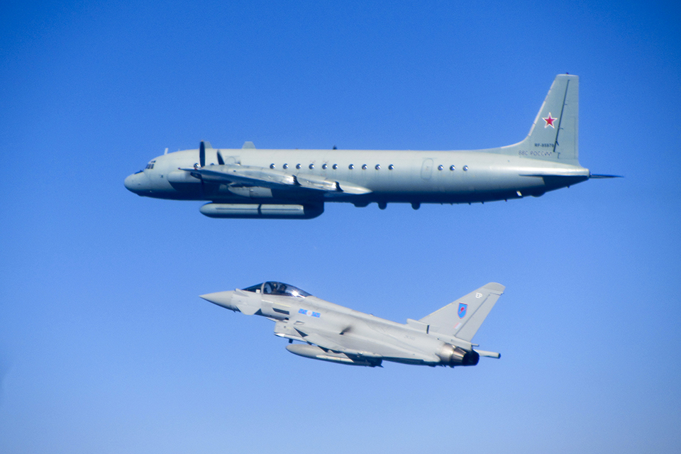 An RAF Typhoon escorting a Russian Coot electronic intelligence gathering aircraft over the Baltic.