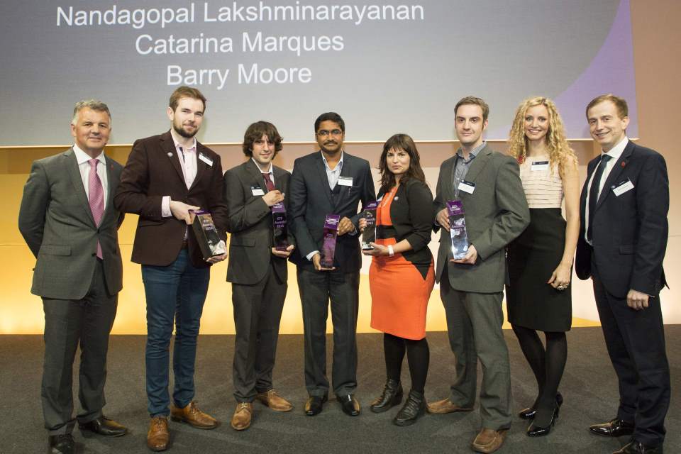 Winners of the KTP Business Leaders of Tomorrow awards on stage at Innovate 2015