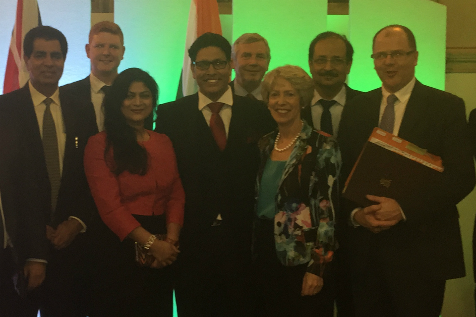 George Freeman, Minister for Life Sciences (far right) and Rt Hon Patricia Hewitt, chair of the UK India Business Council, with Dr Ajay Gupta, CEO of Indo UK Healthcare Pvt Ltd and guests.