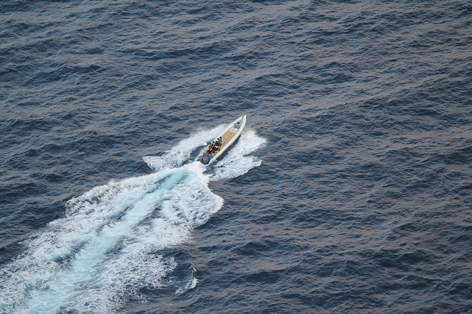 Small boat involved in HMS St Albans drugs seizure. Crown Copyright.  