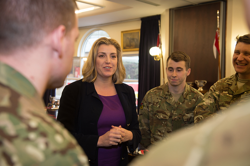 Armed Forces Minister Penny Mordaunt at Catterick Garrison thanking troops for their support over Christmas floods. Crown Copyright. 