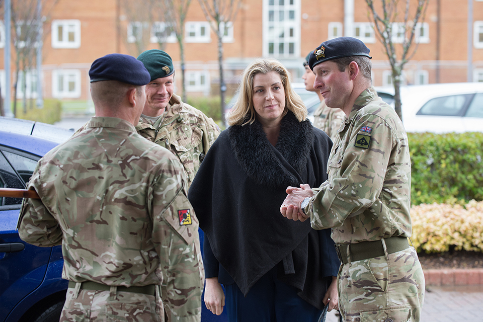 Armed Forces Minister Penny Mordaunt at Catterick Garrison thanking troops for their support over Christmas floods. Crown Copyright. 
