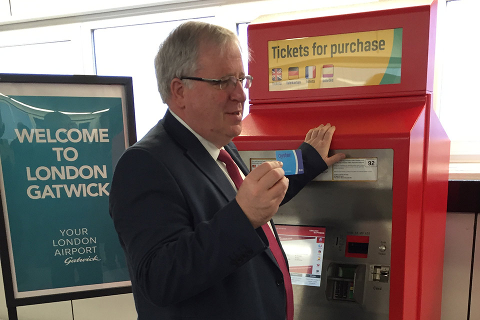 Transport Secretary visits Gatwick Airport to launch Oyster and contactless payments