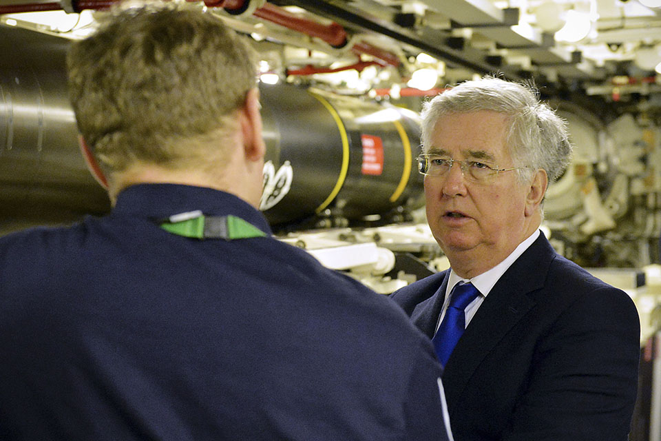 Defence Secretary Michael Fallon visiting HMNB Clyde. Crown Copyright. 