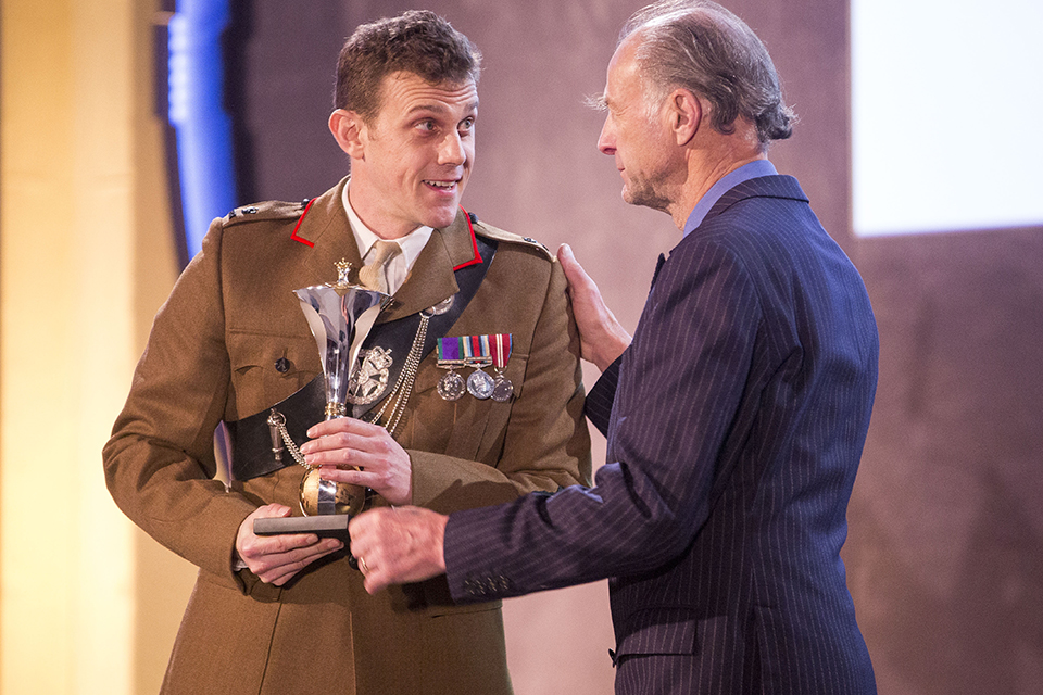 Most Outstanding Soldier. Ranulph Feinnes presents the award to Major Andrew Todd. Picture: The Sun