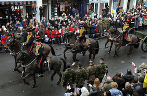 King's Troop Royal Horse Artillery ride down St John's Wood High Street as part of a final farewell to the area