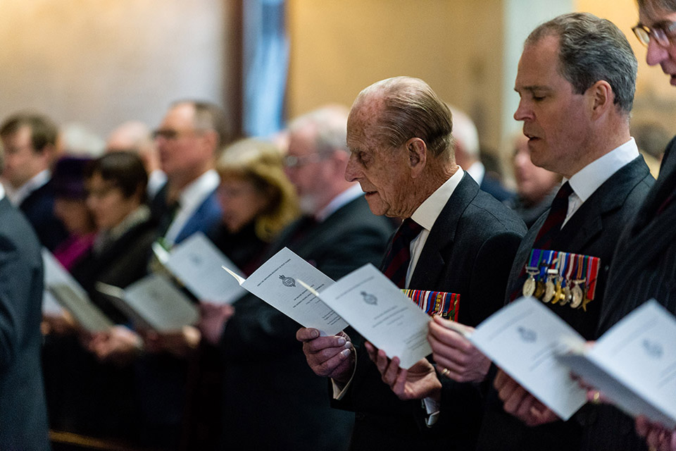 The Duke of Edinburgh attending a service at Wellington Barracks