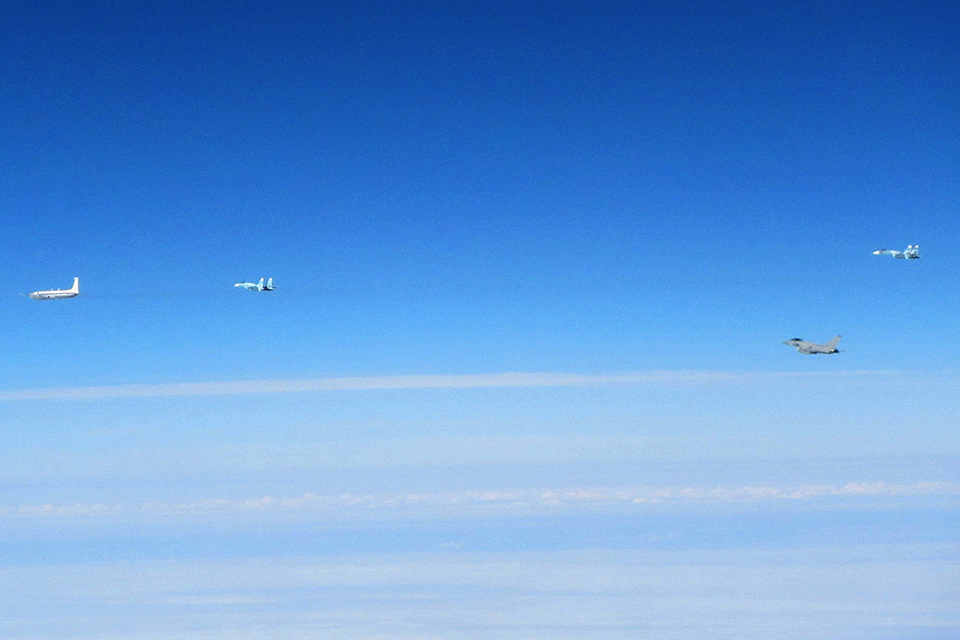 Royal Air Force Typhoons have intercepted Russian military aircraft in international airspace near Estonia. Crown Copyright.