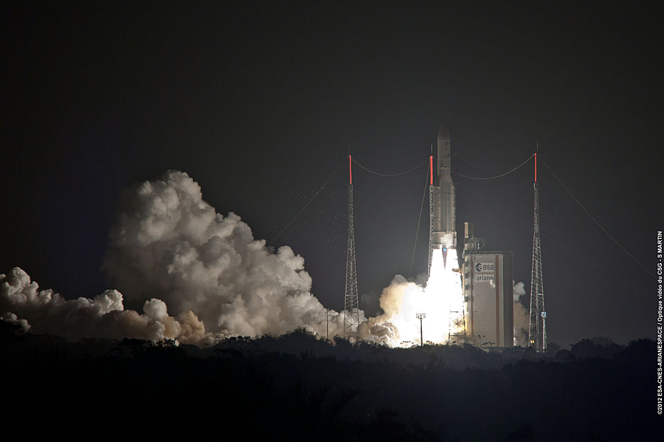 The Skynet 5D satellite is launched from French Guiana
