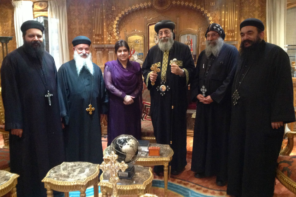 Baroness Warsi with His Holiness Pope Tawadros II 