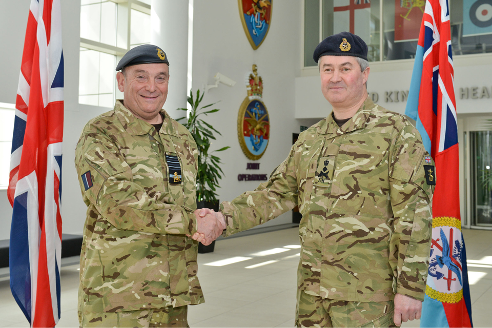 Air Chief Marshal Sir Stuart Peach (left) hands over command of Joint Forces Command to General Richard Barrons