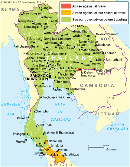 Thailand - Thailand travel advice - GOV.UK - Feb 12, 2015 ... Over 800,000 British nationals visit Thailand every year. Most visits are trouble-  free, but there have been attacks (sometimes violent),Â ...