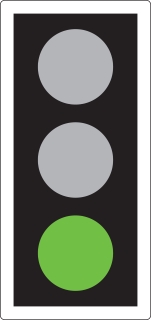 GREEN means you may go on if the way is clear. Take special care if you intend to turn left or right and give way to pedestrians who are crossing