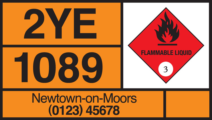 The panel illustrated is for flammable liquid. Diamond symbols indicating other risks include: