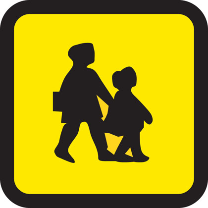 School bus (displayed in front or rear window of bus or coach)